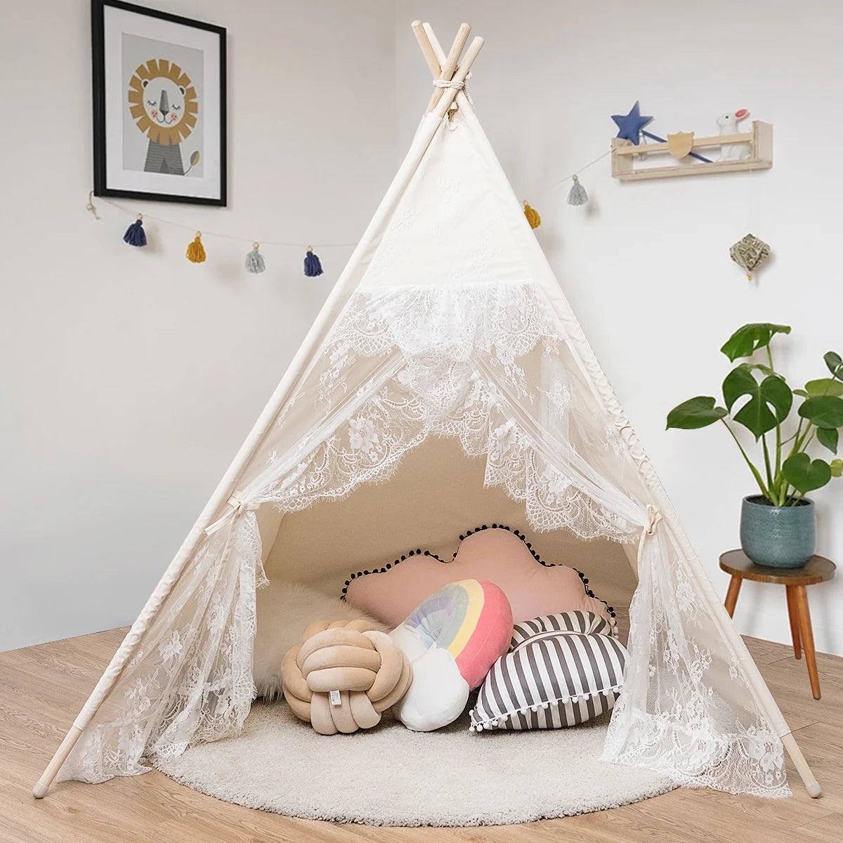 Kids Lace Teepee Tent Folding Children Playhouse W/Bag Home Outdoor Christmas - Pape'sShop