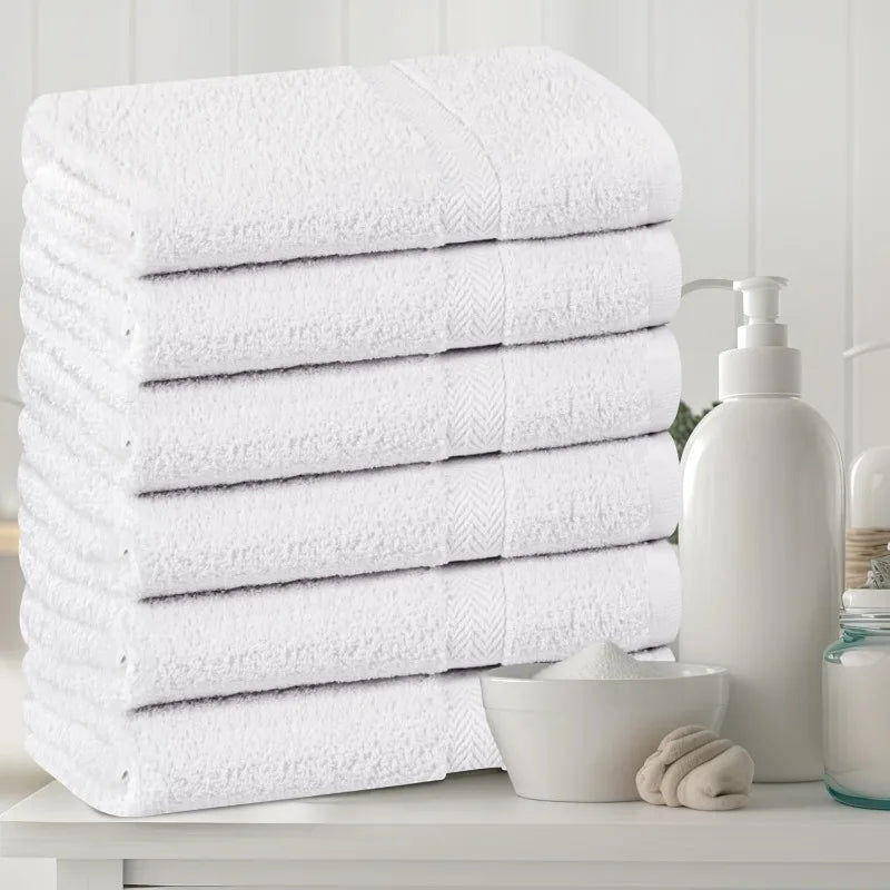 100% Cotton White 6 Pack Medium Bath Towel Set, - Pape'sShop