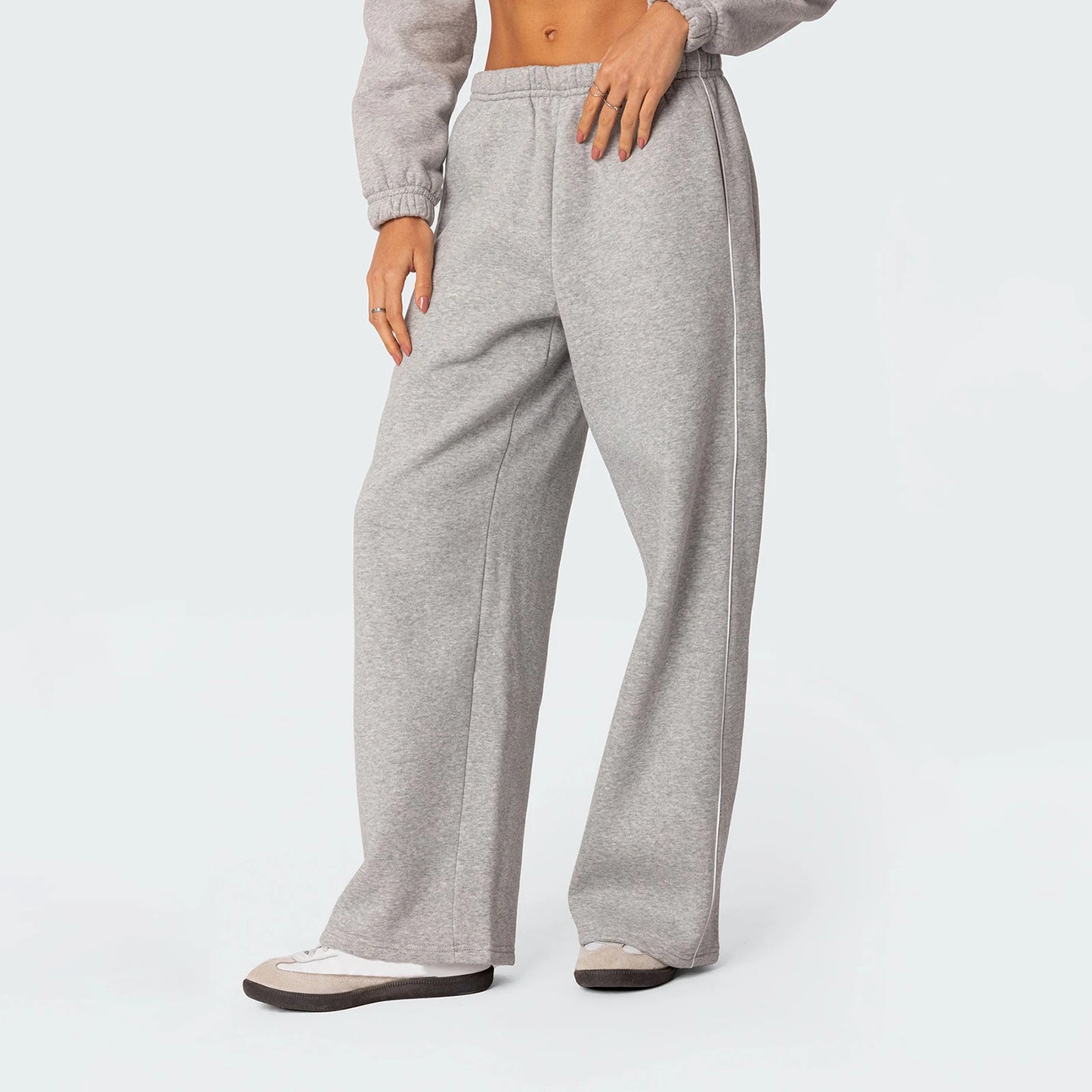 Casual Wide Leg Sweatpants White Trim Elastic - Pape'sShop