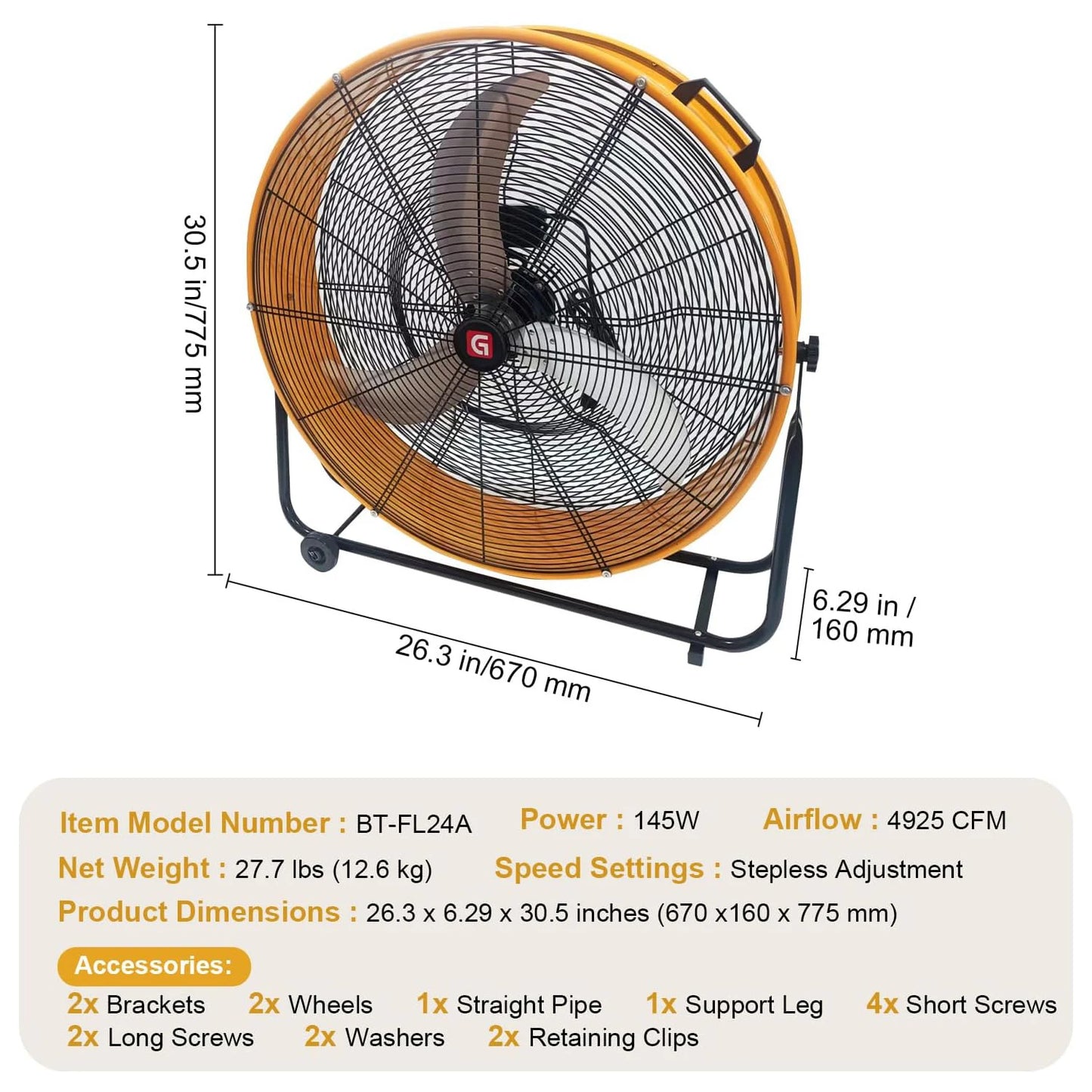 Industrial Floor Drum Fan, 9500/14000/18000 CFM Heavy Duty Floor Fan 3-Speed Air Circulator With Castors, High Velocity Shop Fan