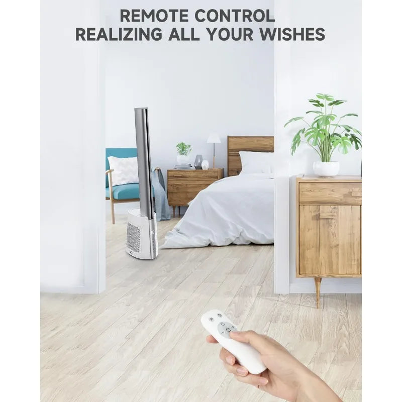 Bladeless Tower Fan for Home with Remote Control Quiet 120° Oscillating Fan with 3 Modes 12 Wind Speeds12H Timer, Standing Fan