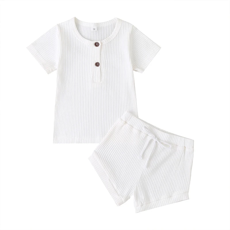 Toddler Boys Girls Summer Knitwear Set Short Sleeve T-Shirt and Solid Color Shorts Infant Outfits for Baby - Pape'sShop