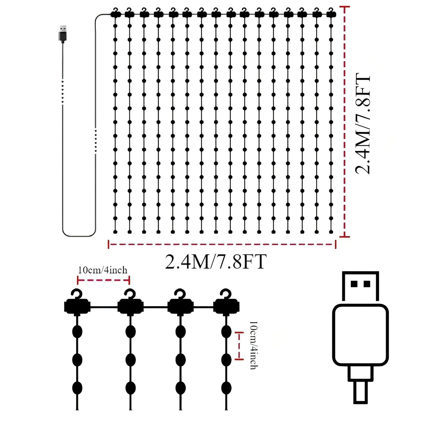 LED Decoration RGB curtain Smart Lights App Controlled String Fairy Lights DIY Pattern and Text Programmable Music Sync Reote - Pape'sShop