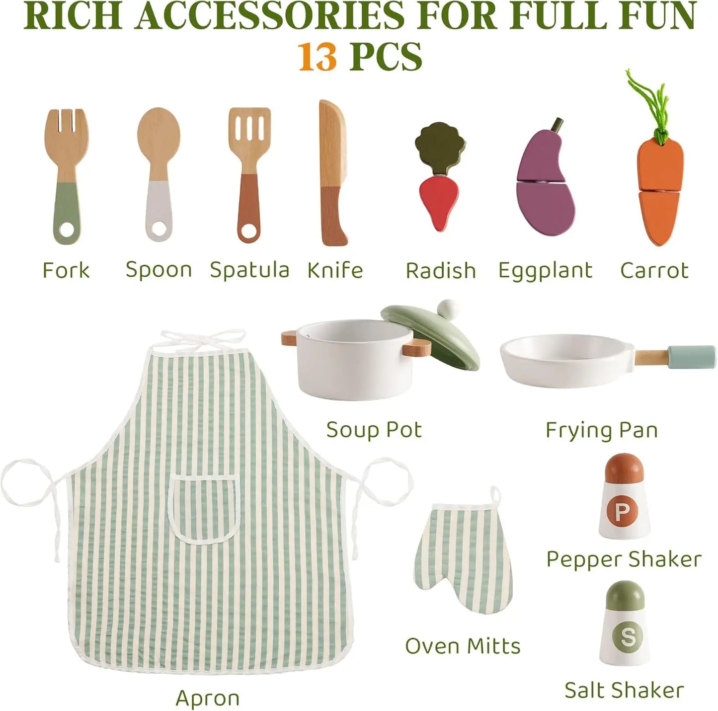 Robotime Robud Play Kitchen Wooden Pretend Play Kitchen Set Toy with Cutting Food Set for 3+ Year Old Kids Girls & Boys - Pape'sShop