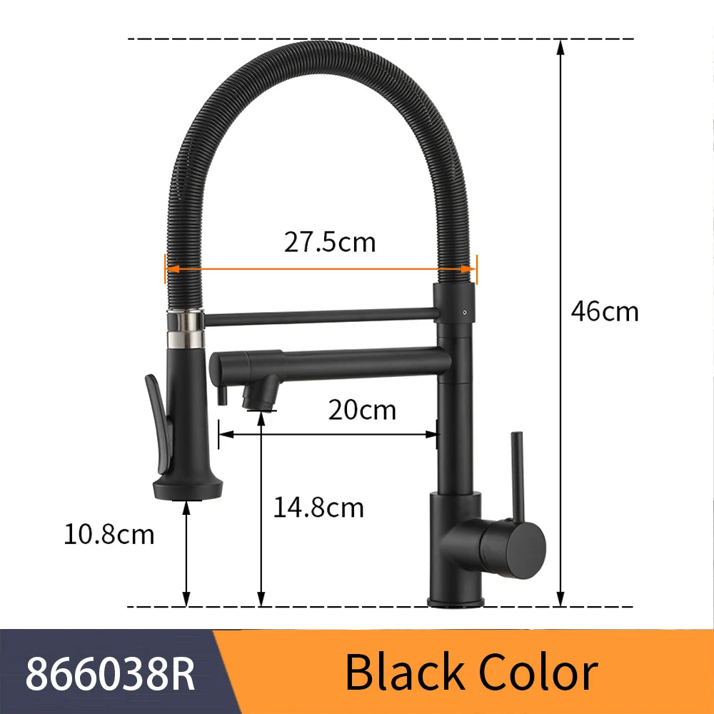 Kitchen Faucets Brush Brass Faucets for Kitchen Sink Single Lever Pull Down Spring Spout Mixers Tap Hot Cold Water Crane 9009