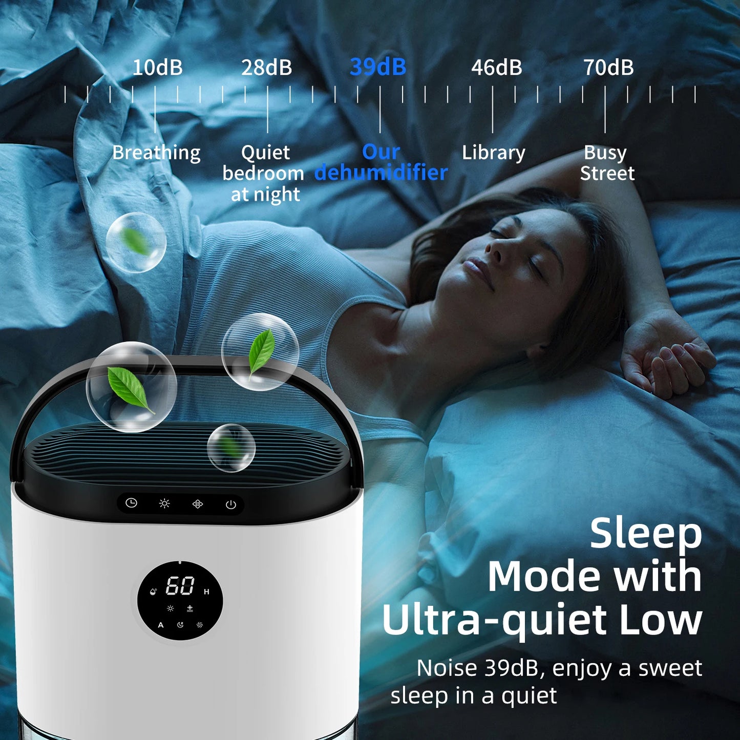 2300ML Dehumidifier Touching Control Home Appliances, Auto Defrost, Ultra Quiet Sleep Timing for Large Room Bathroom Garage RV
