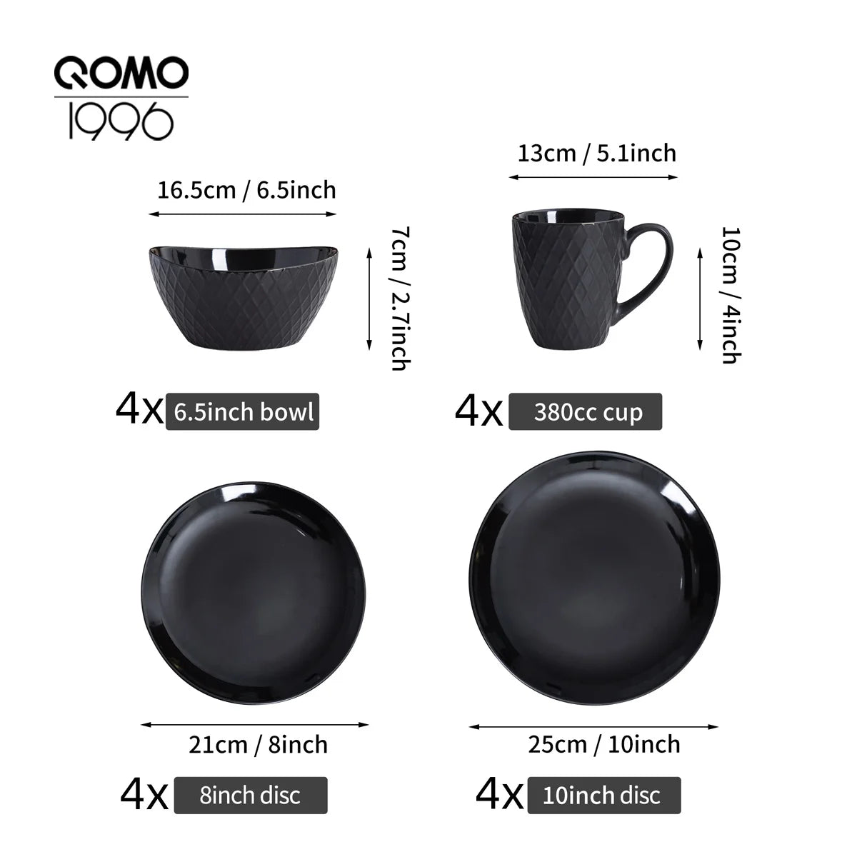 16 Pieces Porcelain Dinnerware Set White Relief Pattern Ceramic Bowls and Plates Ceramic Kitchen Dishes Service for 4 People - Pape'sShop