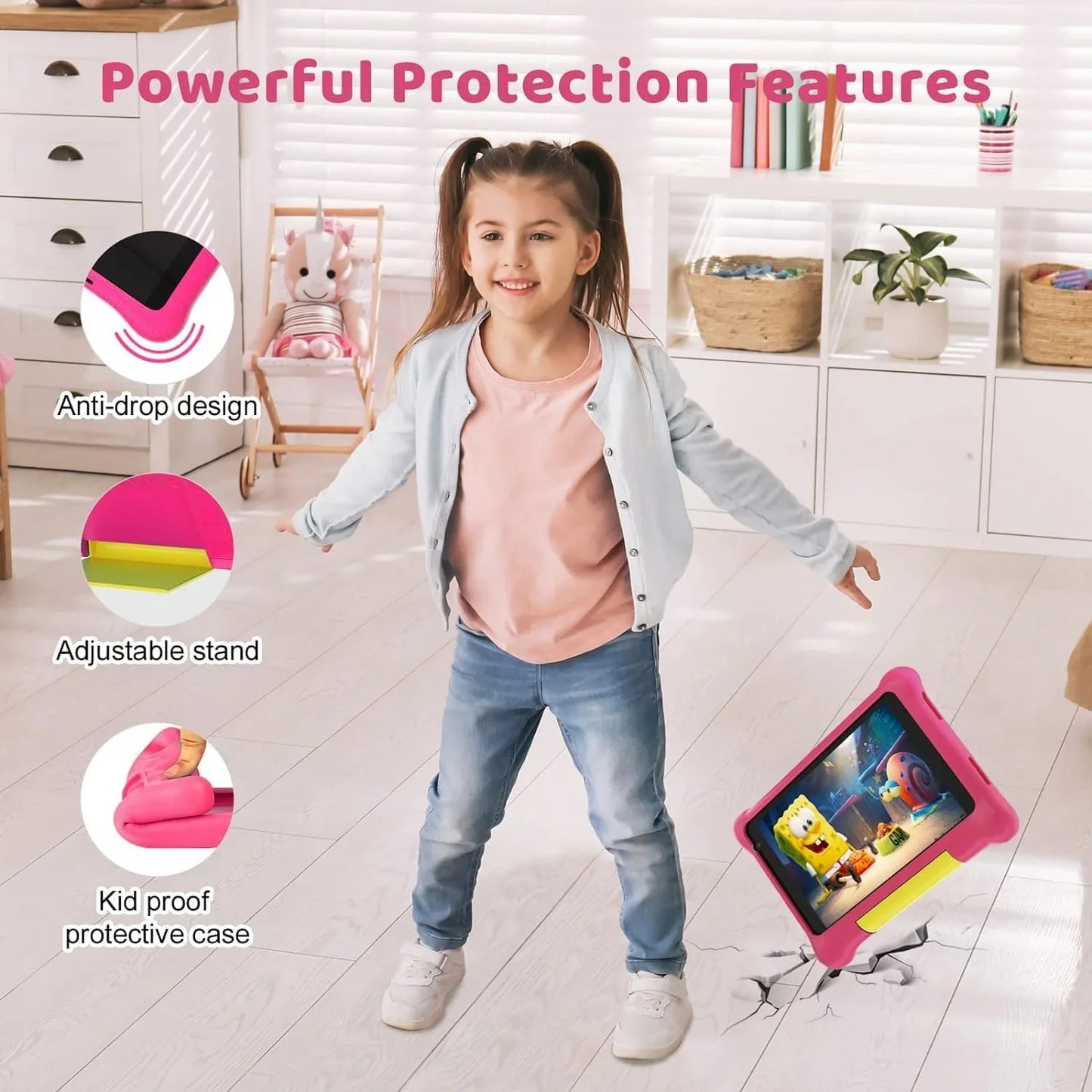 7Inch Kid Tablet Android13, 5GB RAM 32GB ROM,128GB Expand,WiFi,2500mAh Battery,Dual Camera, Children's Gift Kids Software,PK BDF - Pape'sShop