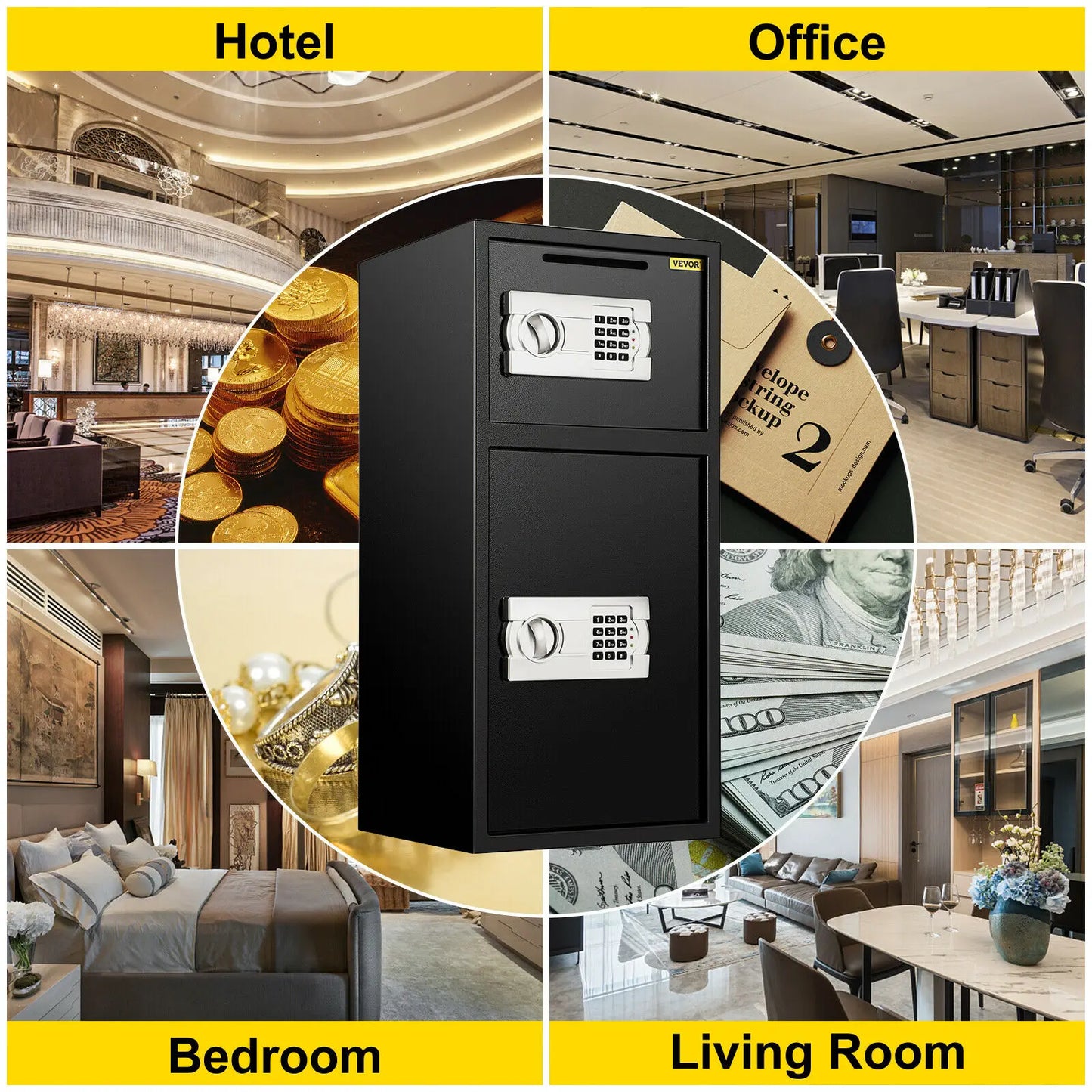 VEVOR 33" Double Door Safe Deposit Box Secret Hidden Piggy Bank Steel Separate Storage Space Electronic Lock Use for Office Home