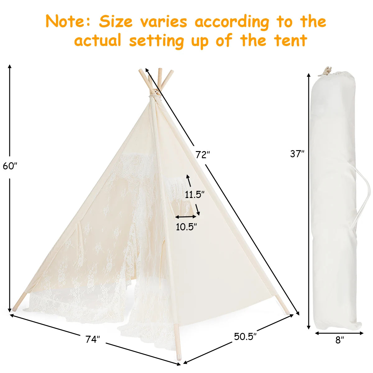 Kids Lace Teepee Tent Folding Children Playhouse W/Bag Home Outdoor Christmas - Pape'sShop