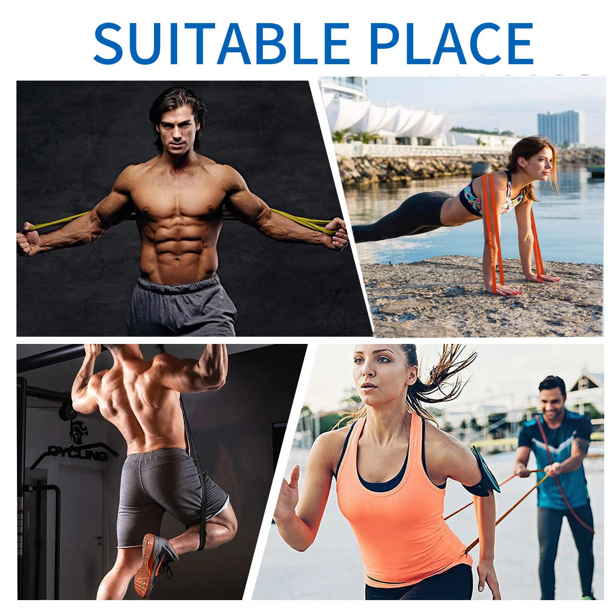 Natural Rubber Resistance Bands Fitness Rally Body Building Yoga Pull Up Belt 41" 208cm - Pape'sShop