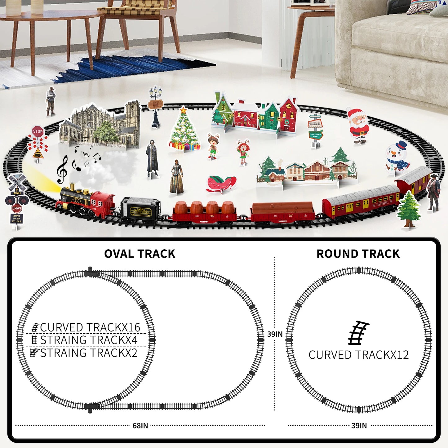 Train Set Toys For Kids Smokes Light & Sound Include 6 Car And 28 Tracks Red Train Sets Toys Birthday Gifts For 3 4 5 6 Year Old - Pape'sShop