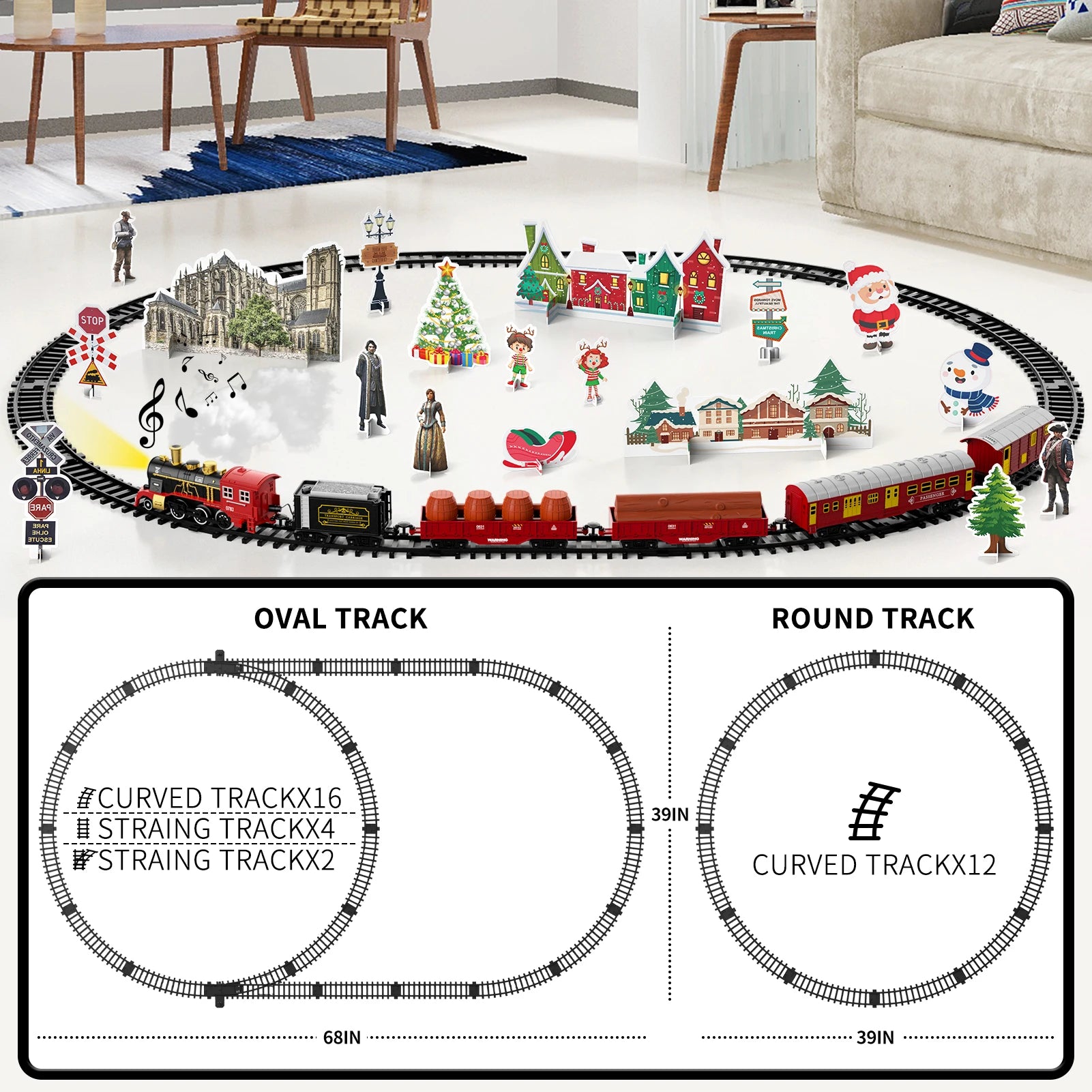 Train Set Toys For Kids Smokes Light & Sound Include 6 Car And 28 Tracks Red Train Sets Toys Birthday Gifts For 3 4 5 6 Year Old - Pape'sShop