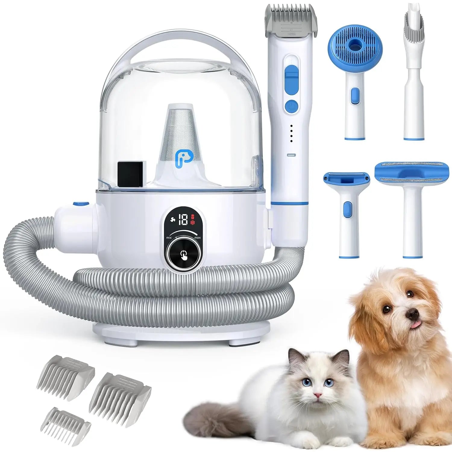 Dog Grooming Kit with 2L Vacuum Suction 99% Pet Hair-Professional Pet Grooming Vacuum Kit with 5 Grooming Tools for Dogs Cats - Pape'sShop