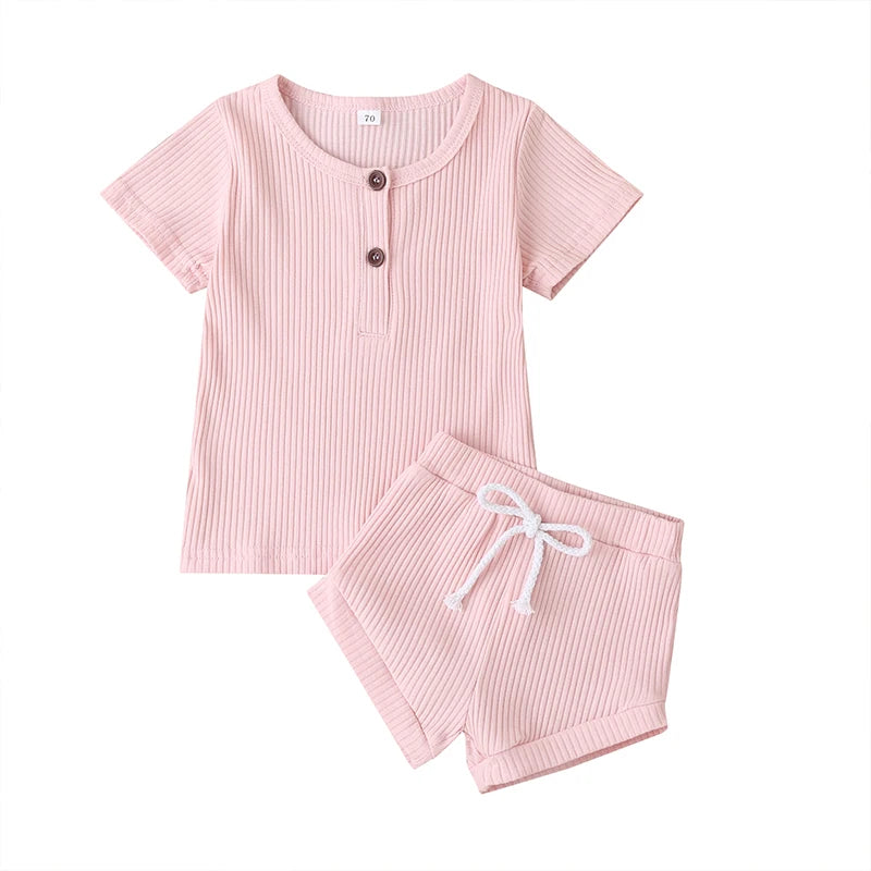 Toddler Boys Girls Summer Knitwear Set Short Sleeve T-Shirt and Solid Color Shorts Infant Outfits for Baby - Pape'sShop