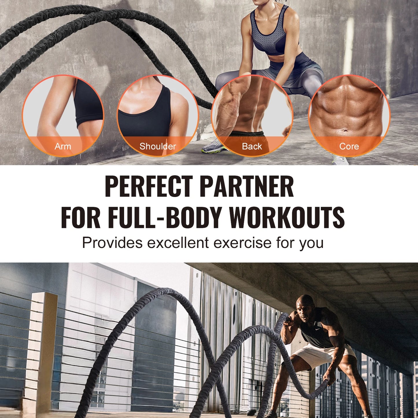 VEVOR Battle Rope Polyester Exercise Rope with Sleeve and Anchor - Pape'sShop