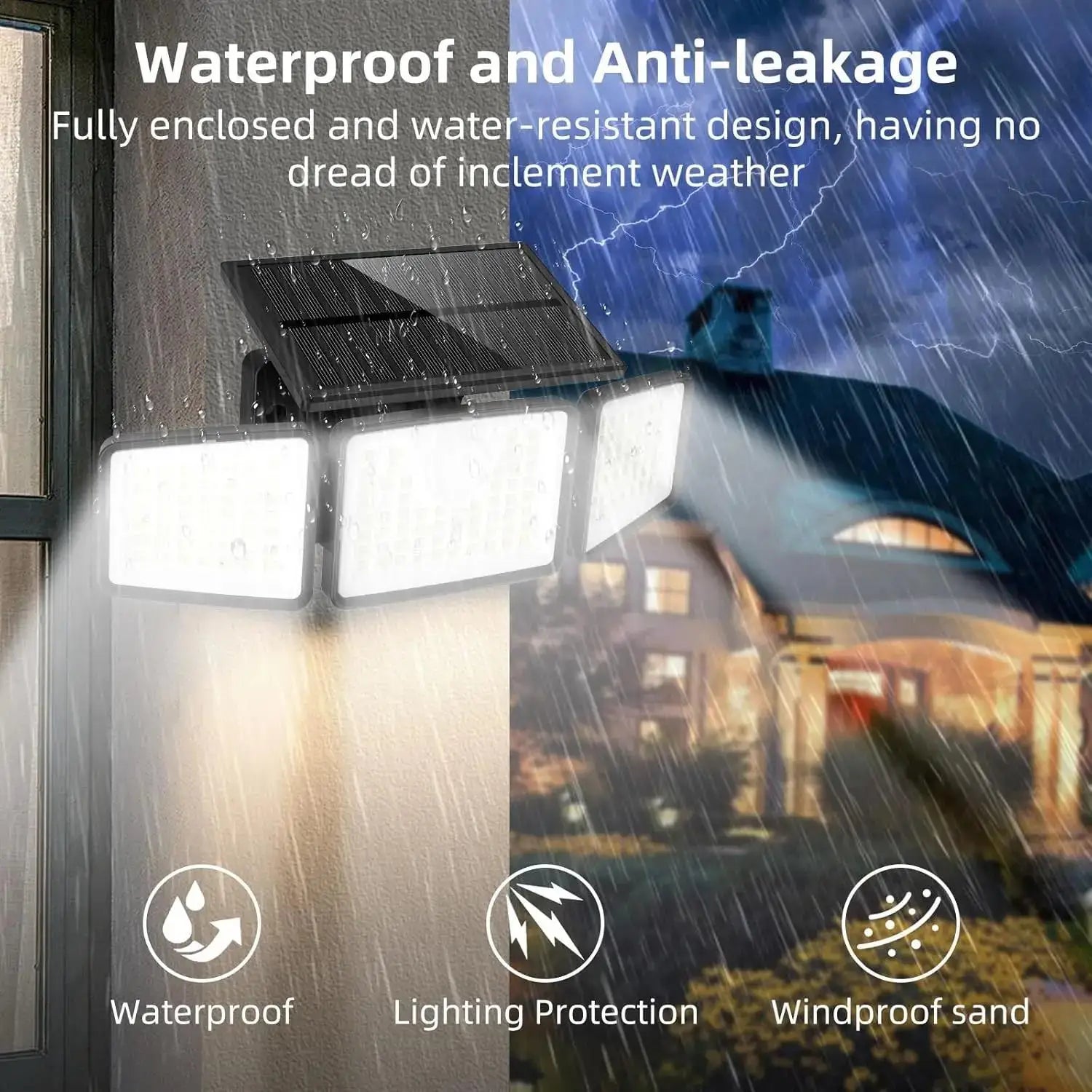 Solar Lights Outdoor 164 LED High Brightness 3 Heads 270° Wide Angle Motion Sensor IP65 Waterproof Security Lighting - Pape'sShop