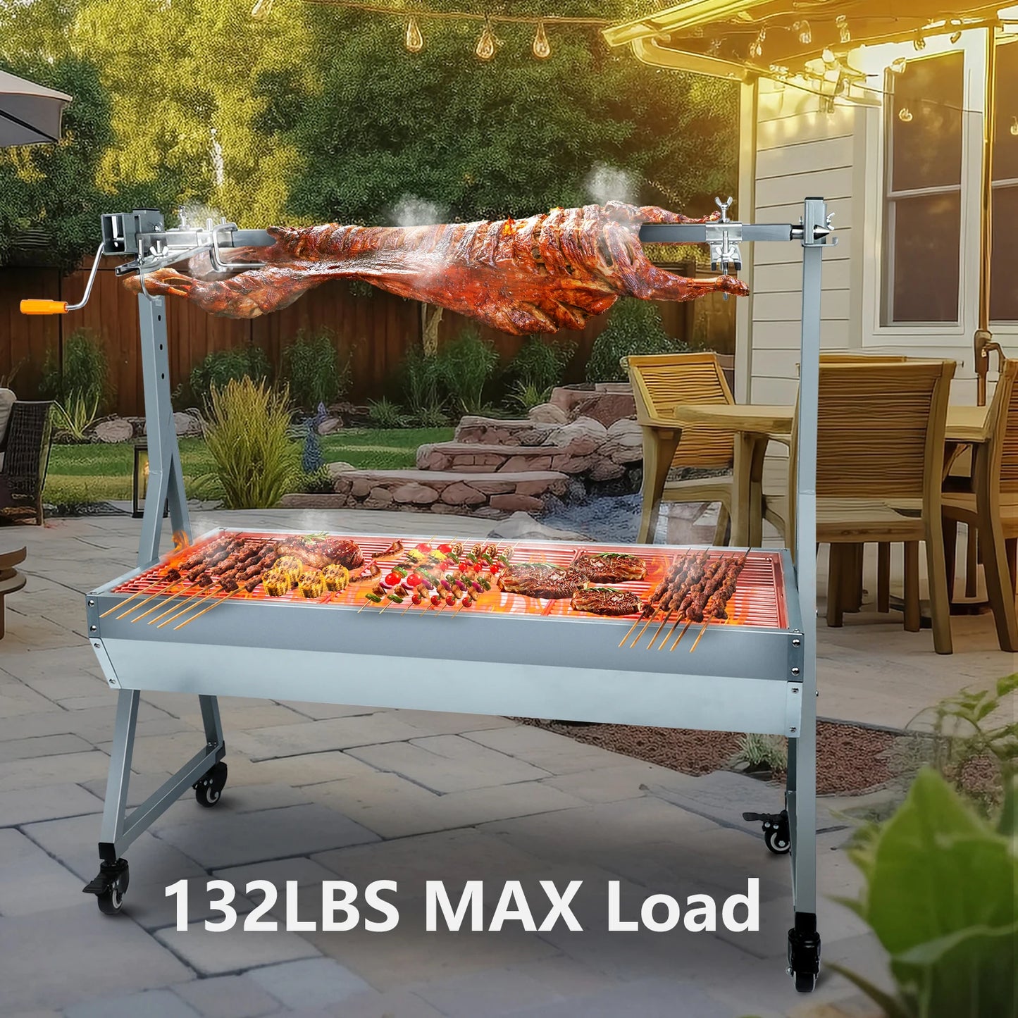 Charcoal Barbecue Automatic Rotisserie Grill Portable Pig BBQ Lamb Mini Electric Charcoal Spit Roaster with 25W Motor Rotisserie