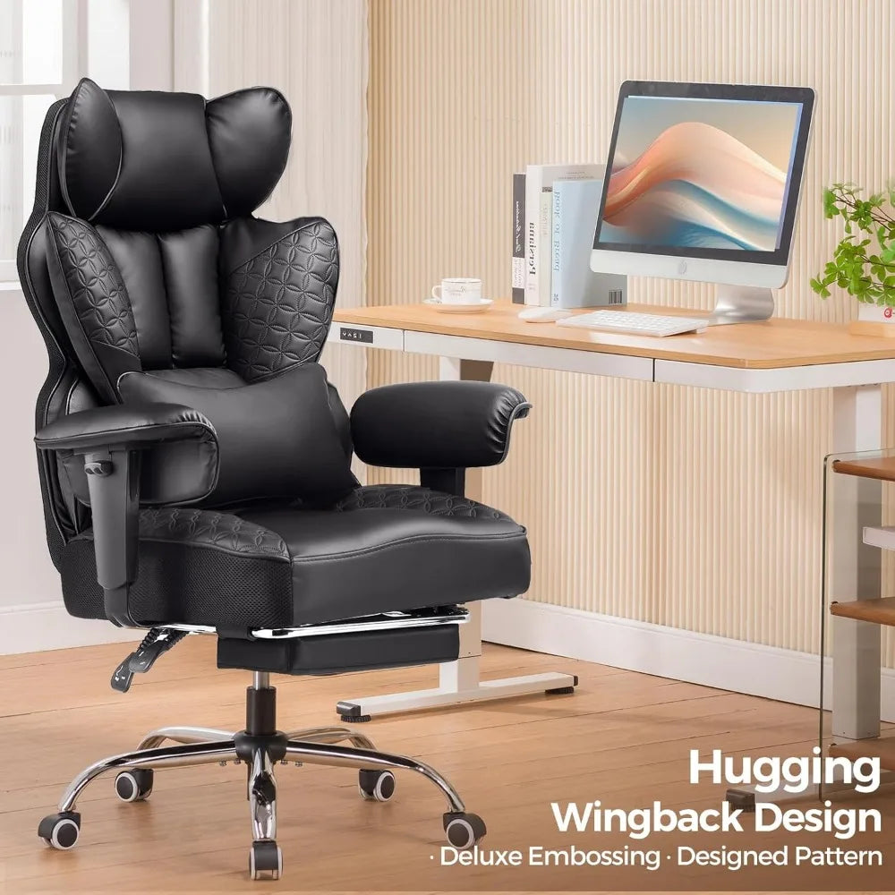 Office Chair 400LBS Wide Ergonomic Gaming Chair with Deluxe Embossing Designed Leather with Foot Rest