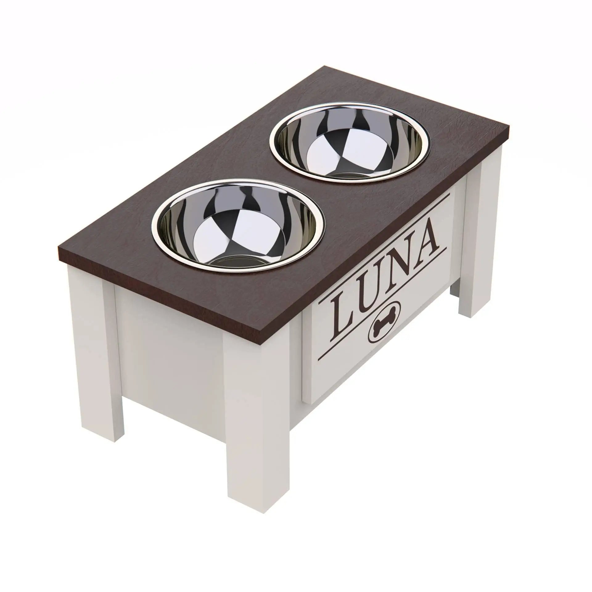 Raised Dog Bowl Stand with Internal Storage Elevated Dog Bowls with Double Stainless Steel Dish Separate Design - Pape'sShop