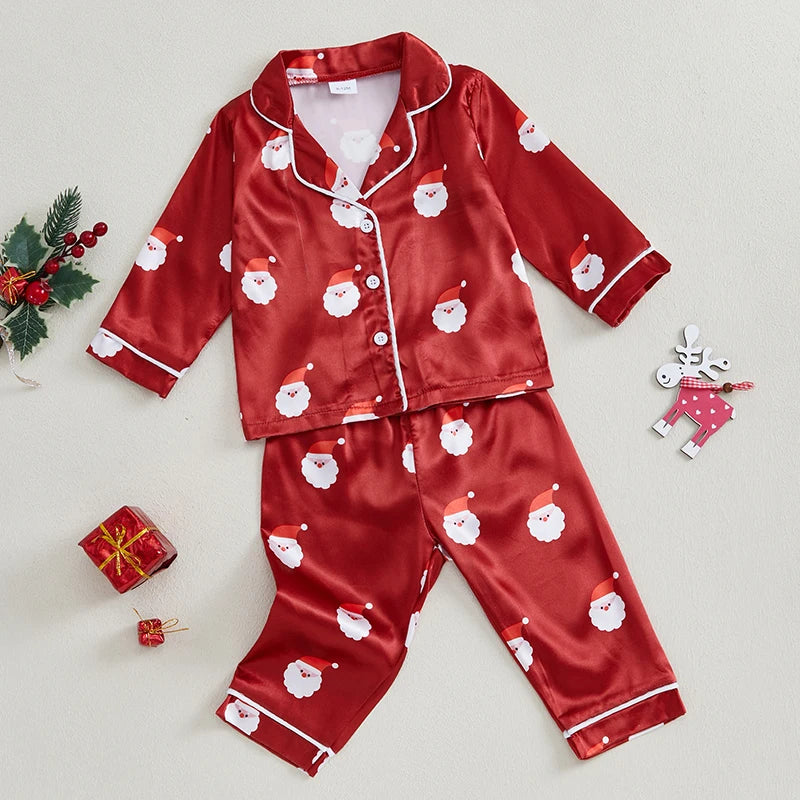 Toddler Girls Christmas Pajamas Set Santa Print Shirts Tops Long Pants 2 Pieces Lounge Suit Sleepwear - Pape'sShop