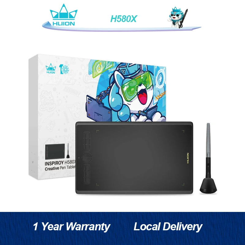 Huion H580X Graphics Tablet 8x5 Inch Portable Pen Tablet Battery-Free Digital Stylus Compatible with Android MacOS Windows Linux - Pape'sShop
