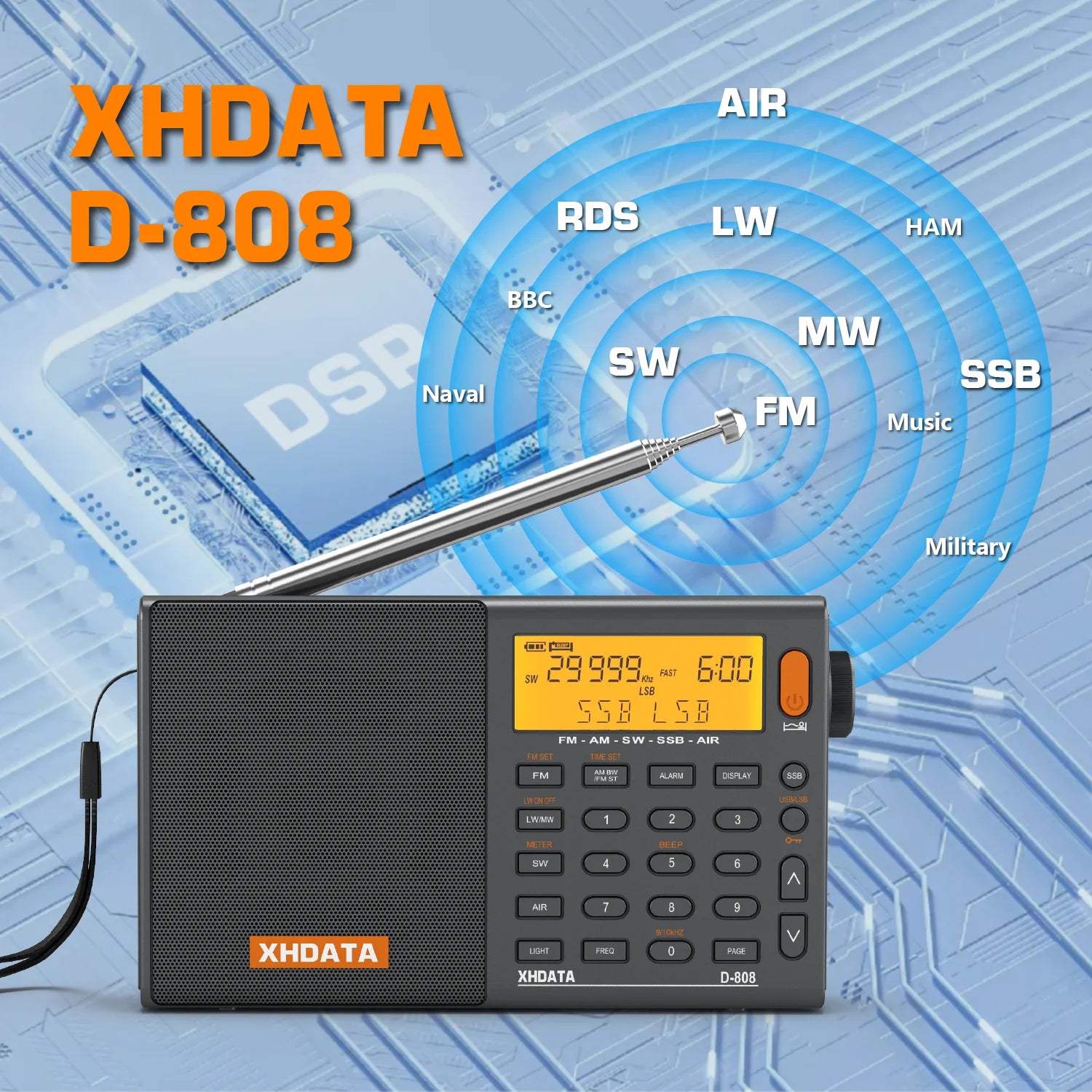XHDATA D-808 AM/FM/SW/MW SSB AIR RDS Full Band - Pape'sShop