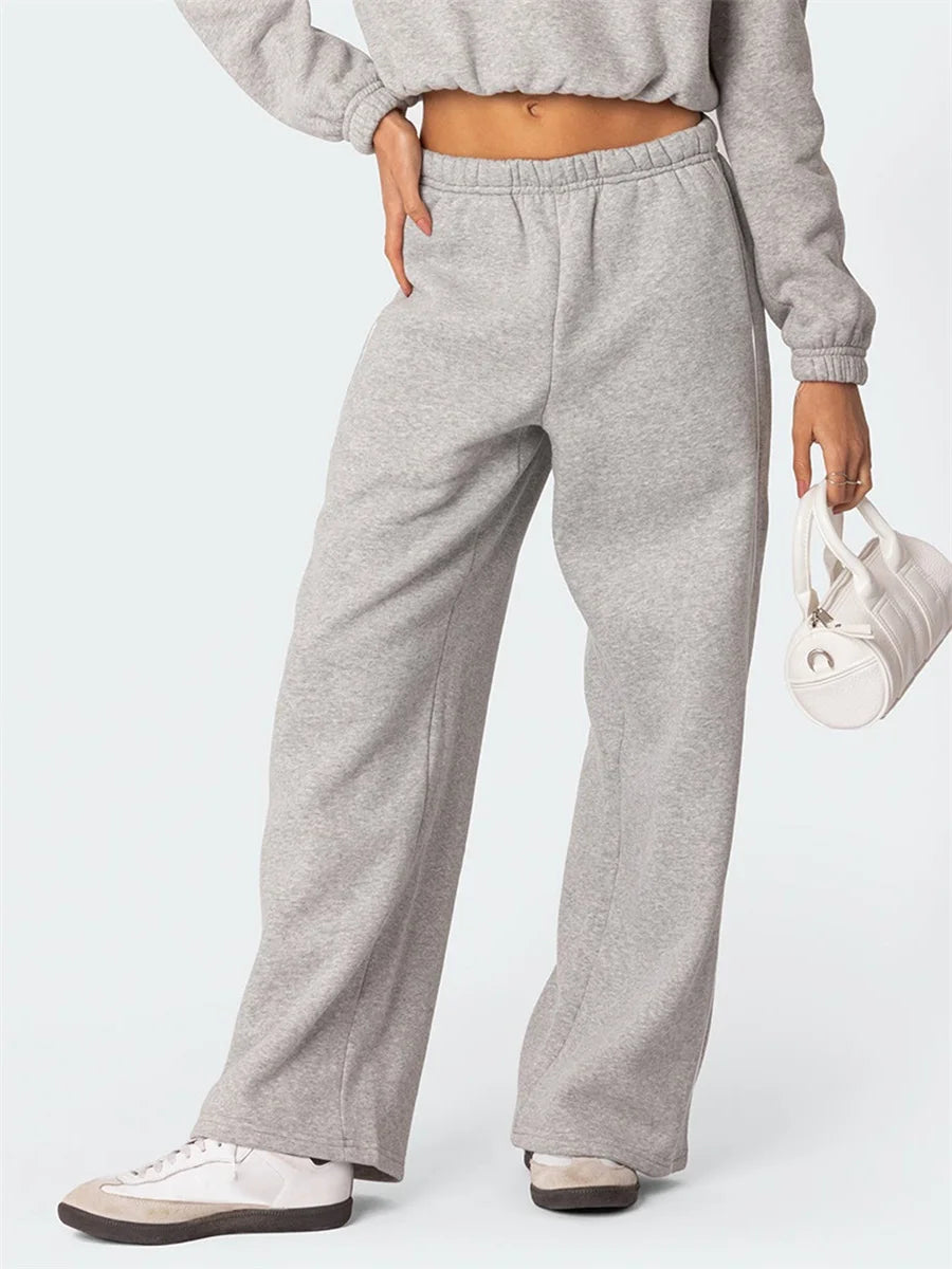 Casual Wide Leg Sweatpants White Trim Elastic - Pape'sShop