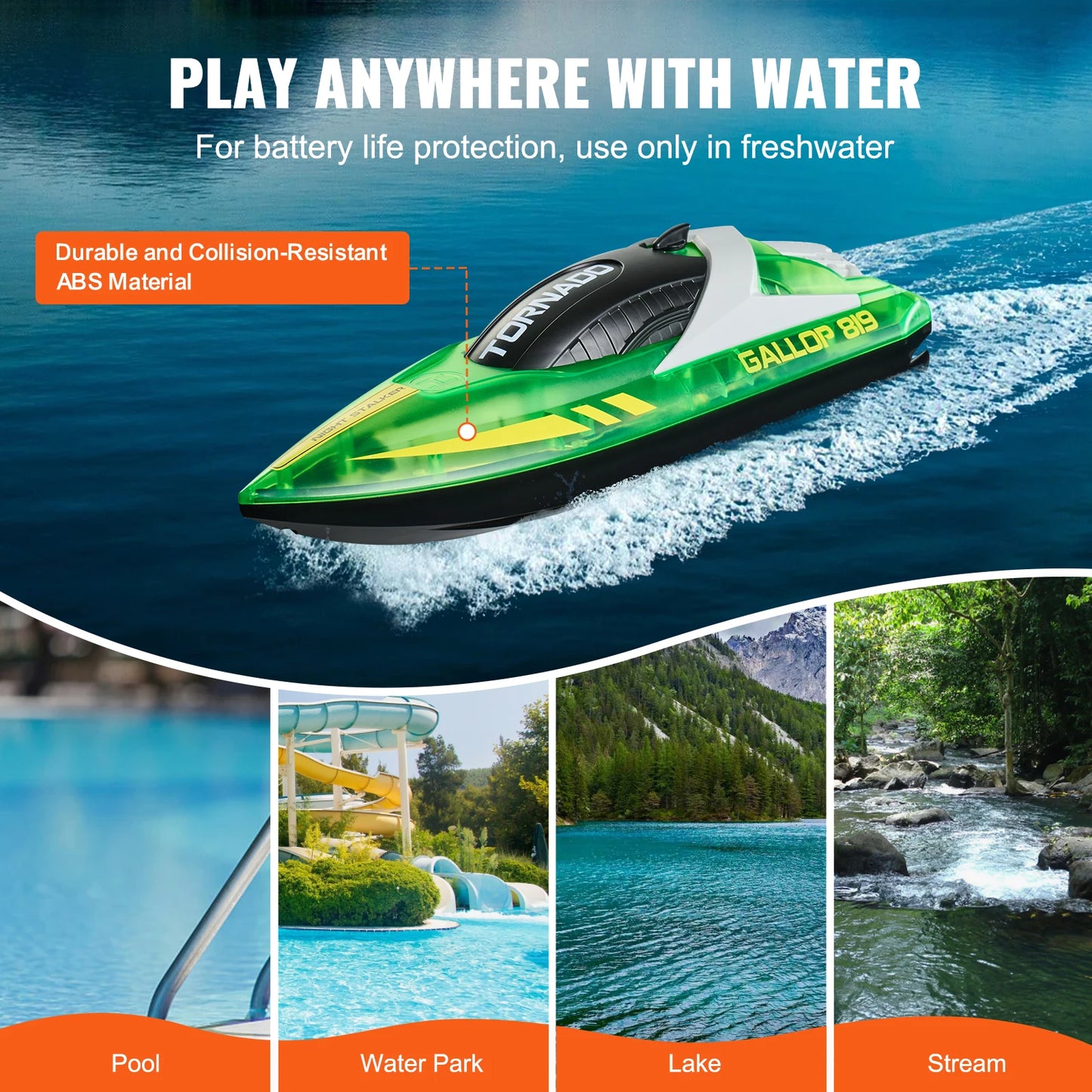 VEVOR HJ819 RC Boat 2.4GHz 12 km/h High Speed Remote Control Racing Boat Waterproof Electric Radio Toys for Boys 14Y+ Gifts - Pape'sShop