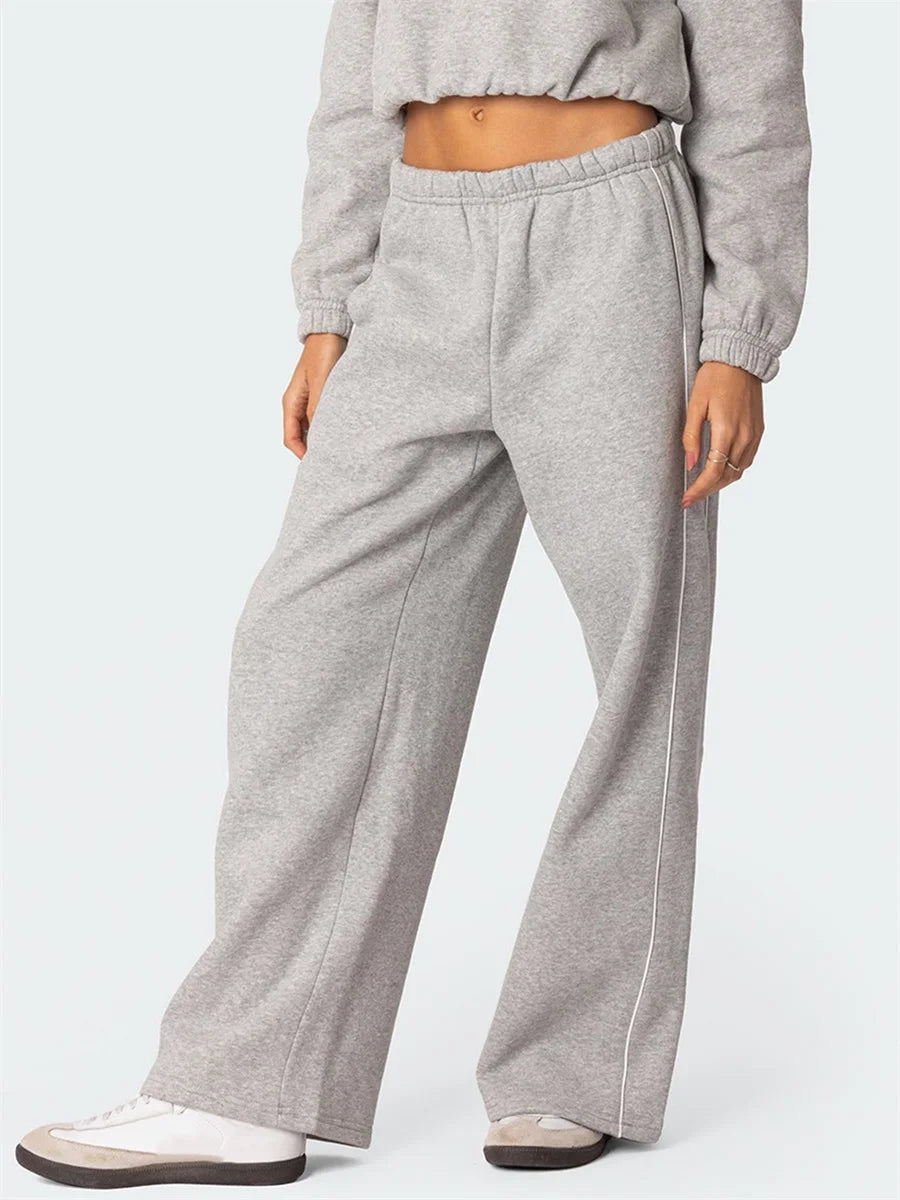 Casual Wide Leg Sweatpants White Trim Elastic - Pape'sShop