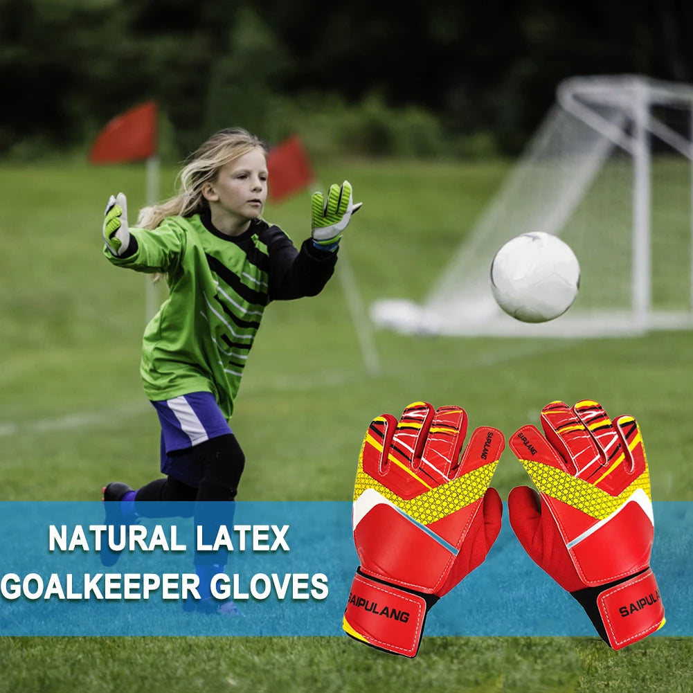 Children Soccer Goalkeeper Gloves Anti-Collision PU Goalkeeper Gloves Antiskid Adjustable Elastic Full Finger Sports Accessories - Pape'sShop