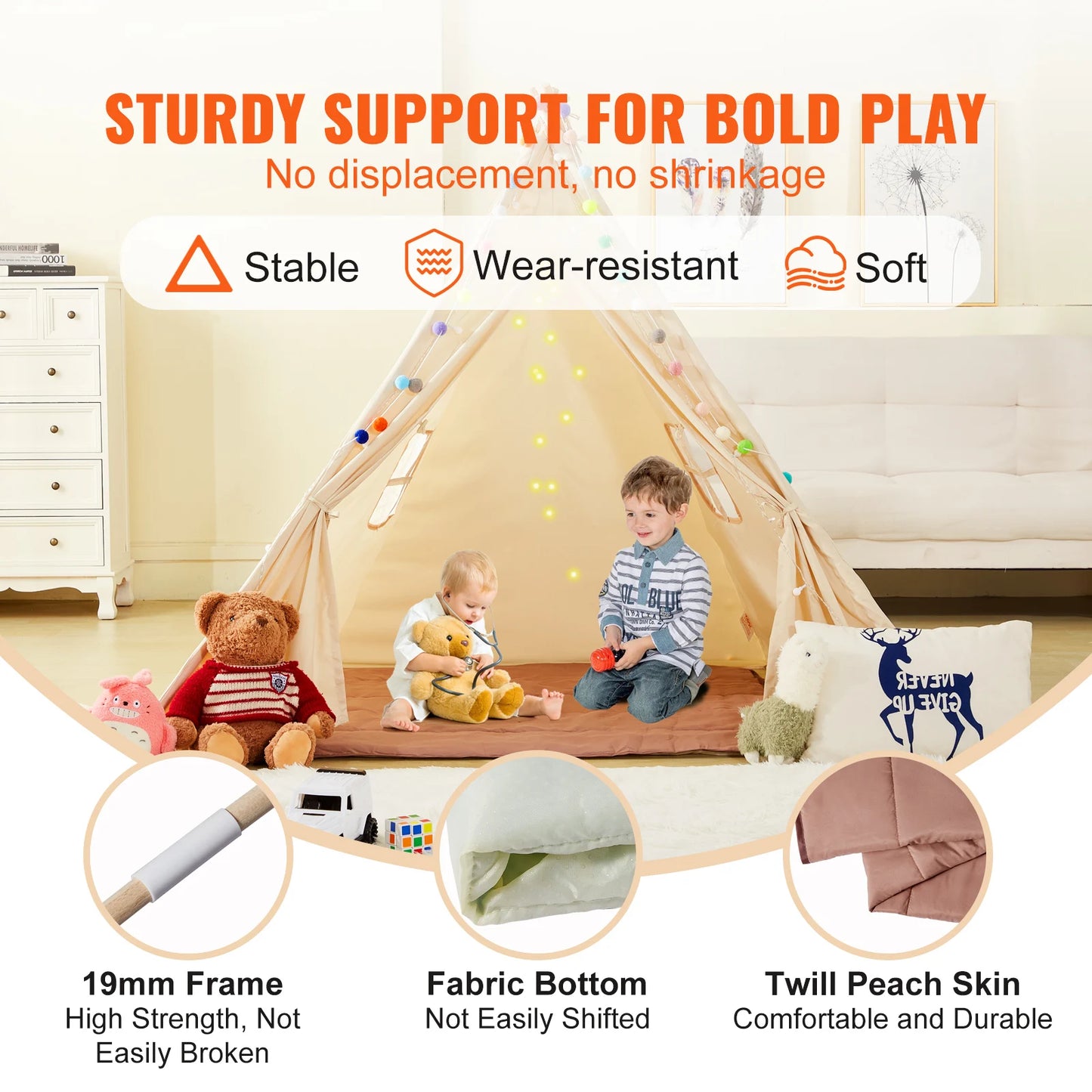 VEVOR Kids Play Tent Teepee Tent for Kids 1-5 Years Old Tent for Kids with Windows for Indoor and Outdoor Toddler Tent - Pape'sShop