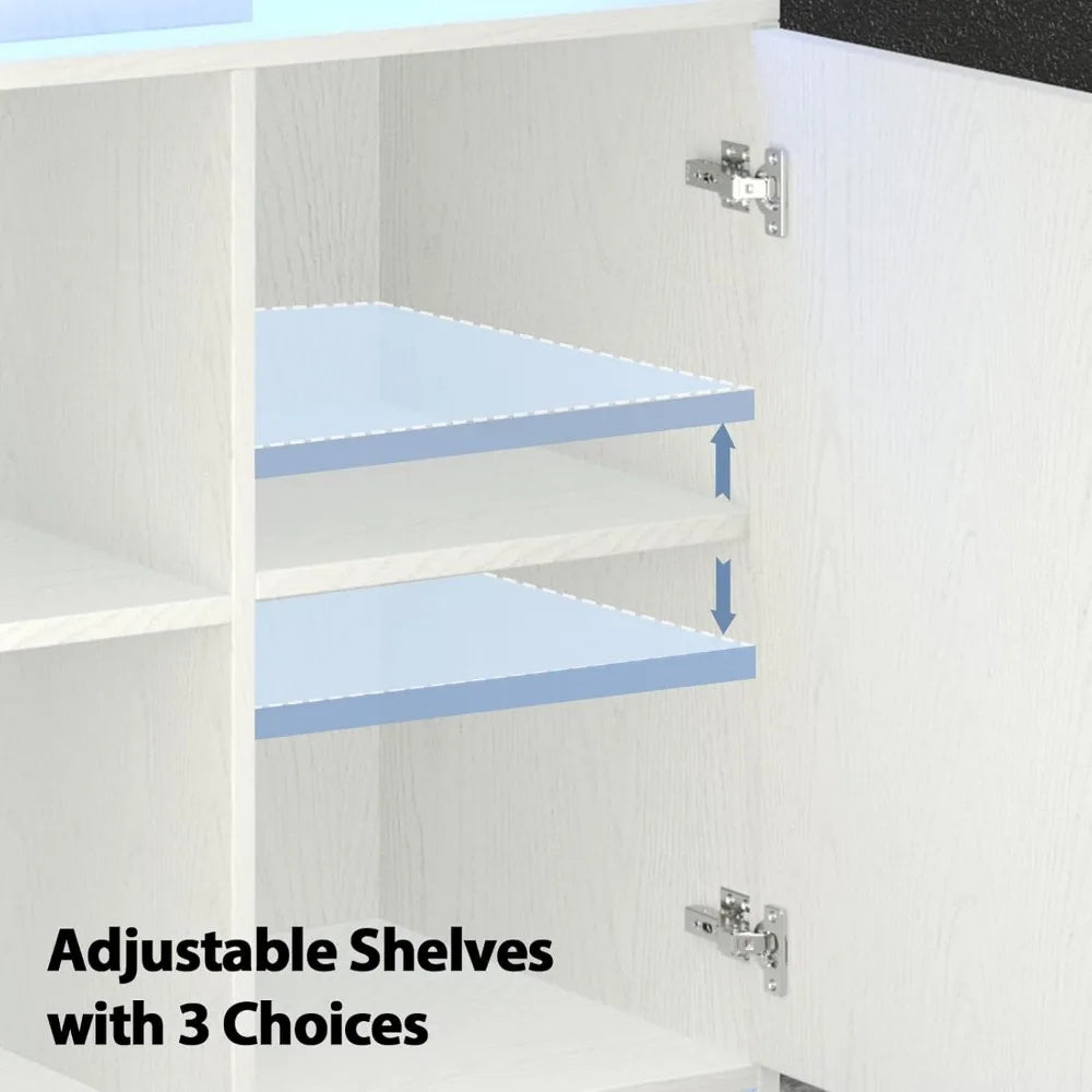 LED Lights Coffee Bar Cabinet with Storage, Sideboard Buffet Cabinet with Charging Station