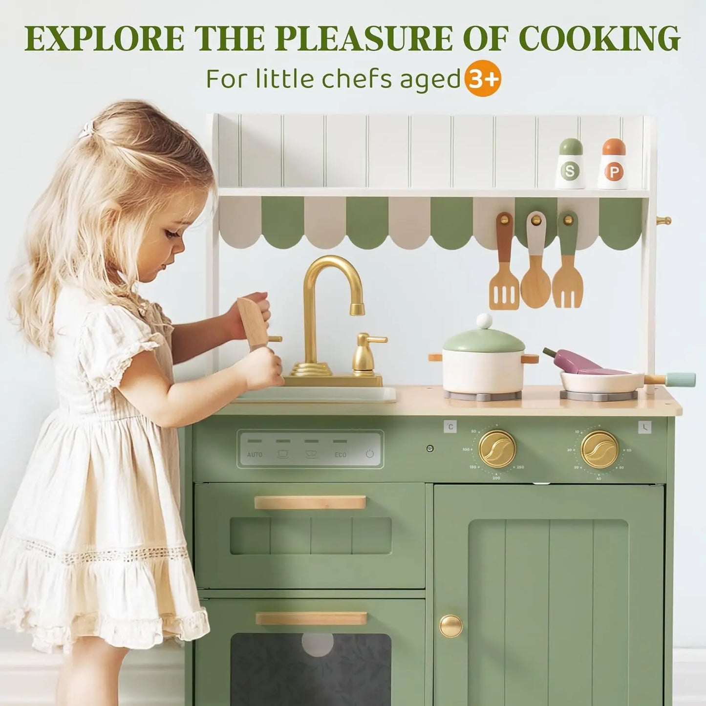 Robotime Robud Play Kitchen Wooden Pretend Play Kitchen Set Toy with Cutting Food Set  for 3+ Year Old Kids Girls & Boys - Pape'sShop