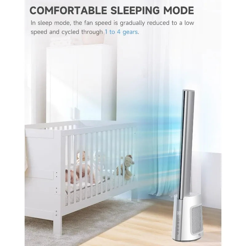 Bladeless Tower Fan for Home with Remote Control Quiet 120° Oscillating Fan with 3 Modes 12 Wind Speeds12H Timer, Standing Fan