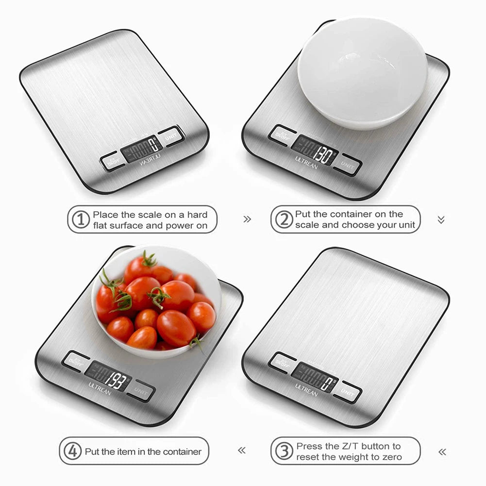 Digital Kitchen Scale LCD Display Electronic Weights Scales USB Charging Food Weighing Scale for Cooking Baking 1G Up To 10KG