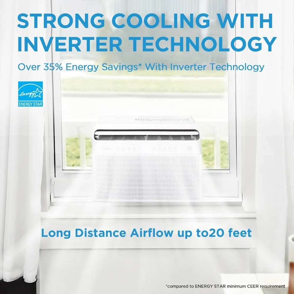 8,000 BTU U Shaped Smart Inverter Window Air Conditioner, Cools Up To 350 Sq. Ft., Ultra Quiet with Open Window Flexibility