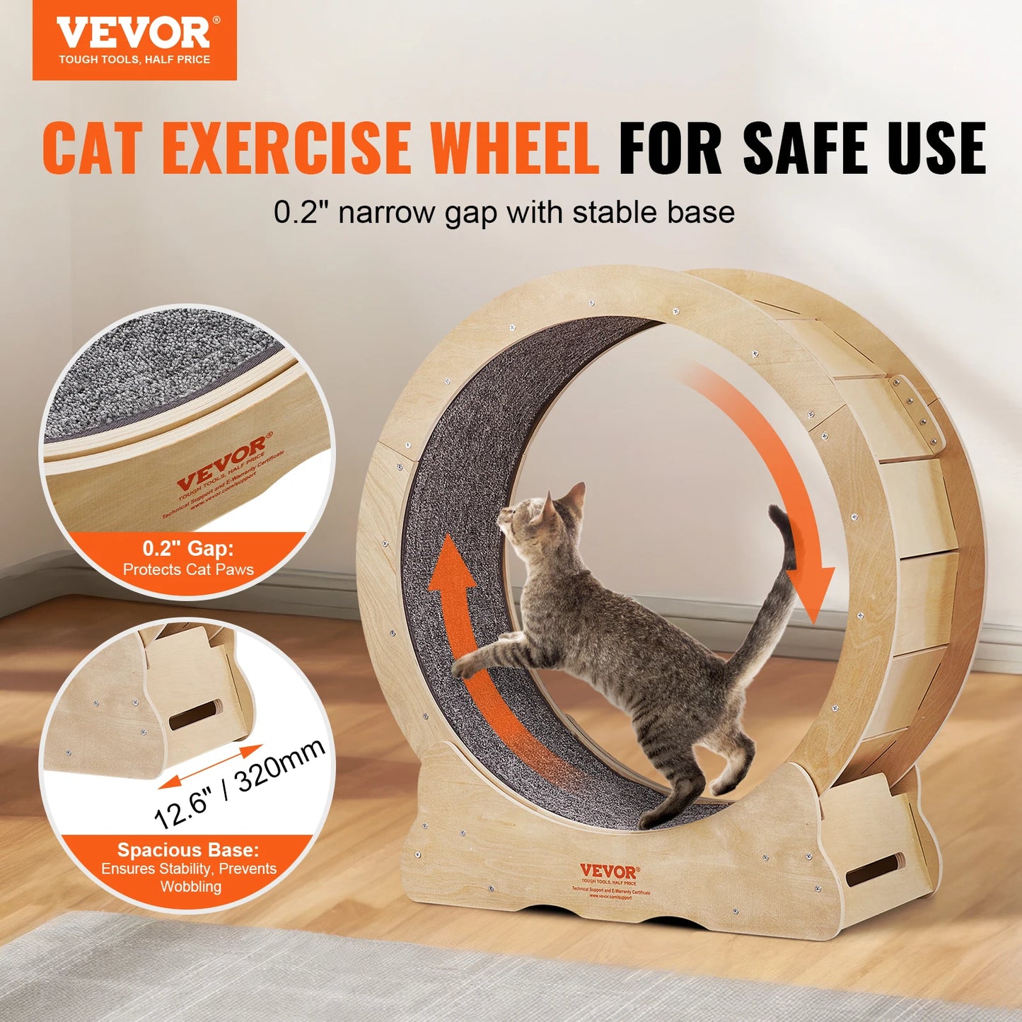 VEVOR Cat Exercise Wheel Natural Wood Silent Running Toy - Pape'sShop