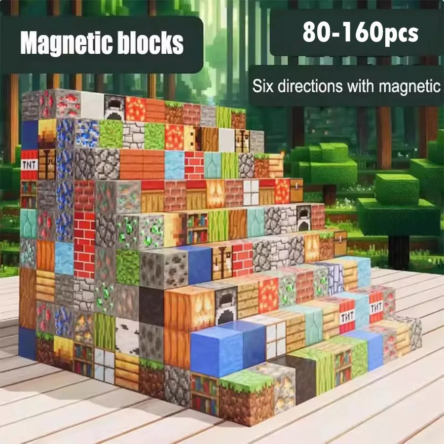 80-160Pcs Building Blocks Magnet Toy Mine DIY Game Scene Assembled Magnetic Block Building Blocks Children Puzzle Model Gift - Pape'sShop