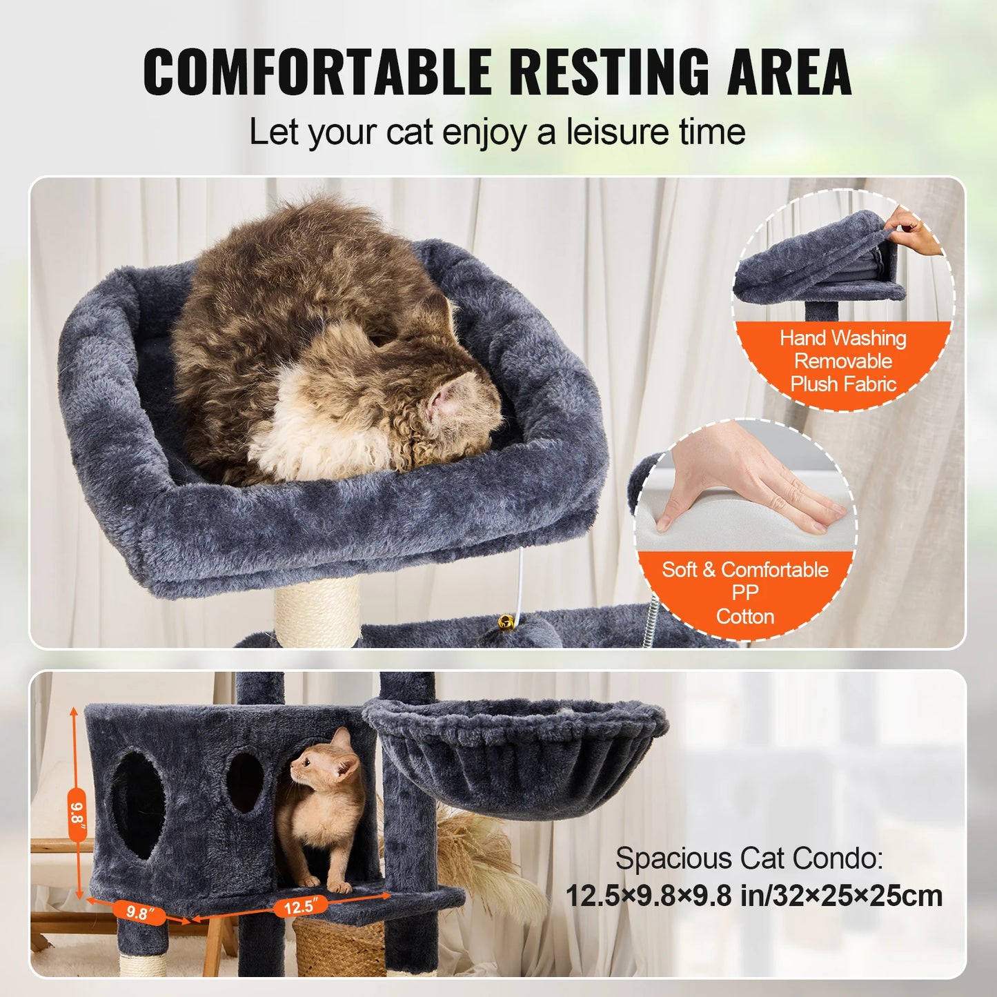 VEVOR Cat Tree for Indoor Cats 45.2" Cat Tower with Cat Condo Sisal Scratching Post HammockTop Perch Jumping Platforms Dark Grey - Pape'sShop