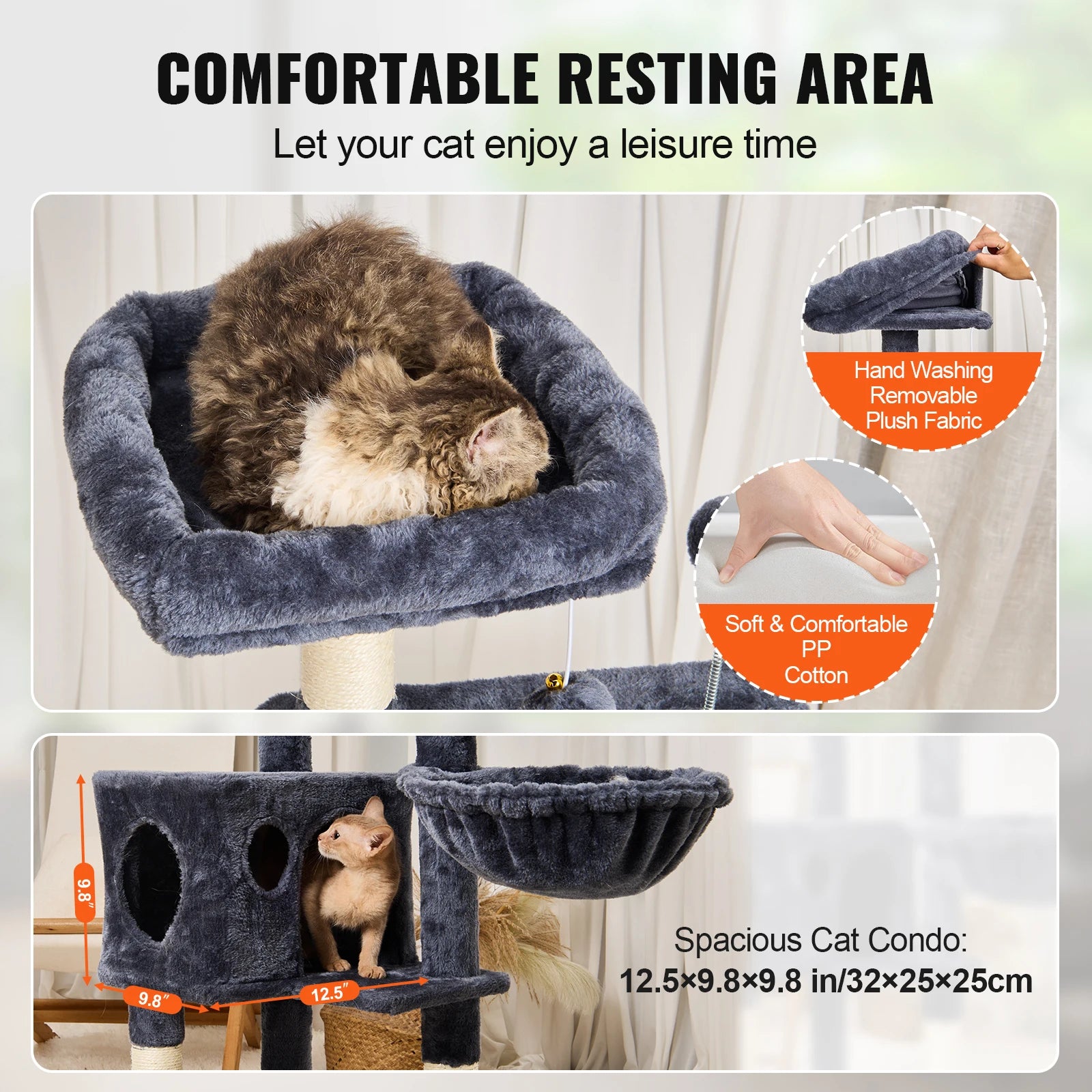 VEVOR Cat Tree for Indoor Cats 45.2" Cat Tower with Cat Condo Sisal Scratching Post HammockTop Perch Jumping Platforms Dark Grey - Pape'sShop