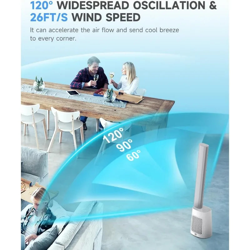 Bladeless Tower Fan for Home with Remote Control Quiet 120° Oscillating Fan with 3 Modes 12 Wind Speeds12H Timer, Standing Fan