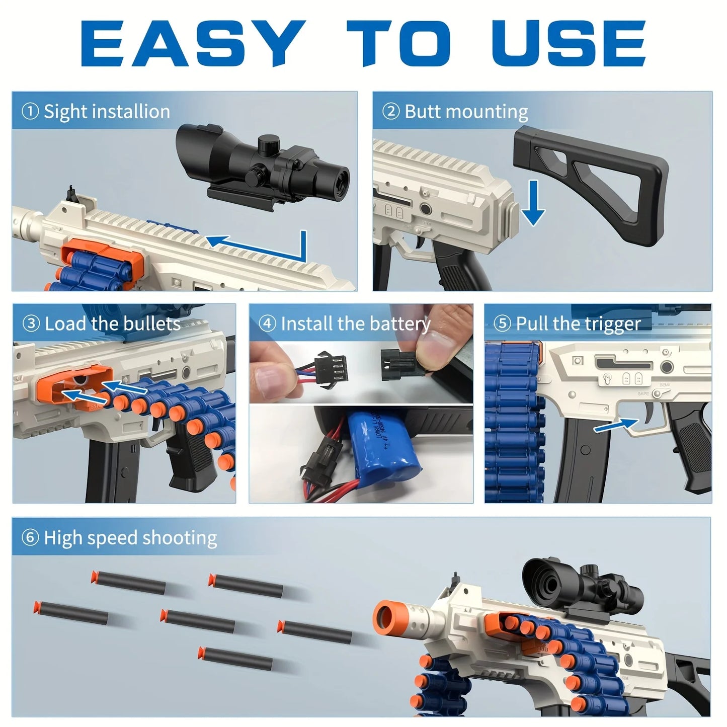 Soft Bullet Toy Gun Electric Automatic Toy, Toy Blaster with 26 Dart Clips and 30 Foam Darts, Outdoor Shooting Games Toys - Pape'sShop