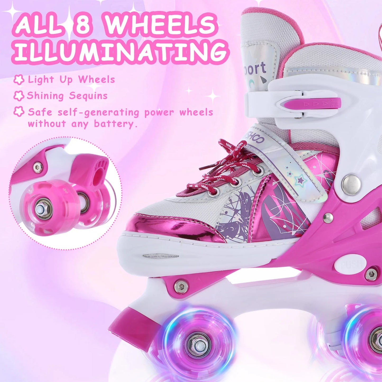 New Roller Skates for Kids Girls Boys 4 Size Adjustable Light Up Children's Roller Skate Shoes Skates 4 Wheels Girl Xmas Gift