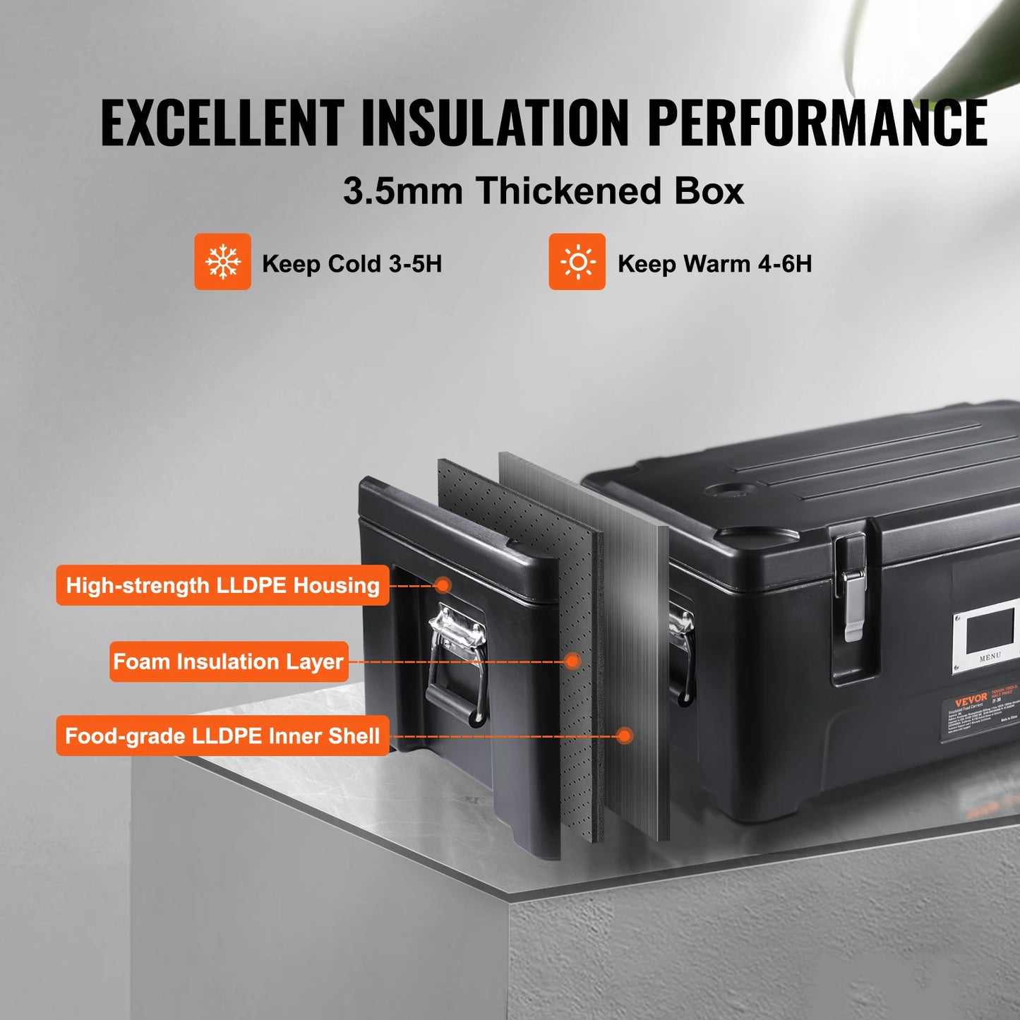 VEVOR Insulated Food Pan Carrier 36Qt Capacity Stackable Catering Hot Box with 3 Stainless Steel Pans Top Load LLDPE Food Warmer