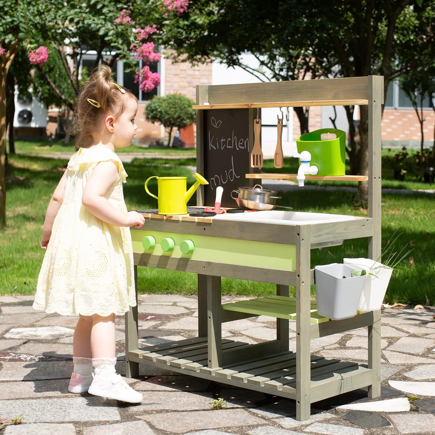 Mud Kitchen Playset for Kids, Deluxe Wooden Toy Play Kitchen Set for Boys and Girls Ages 3-8 Indoor & Outdoor Activities - Pape'sShop