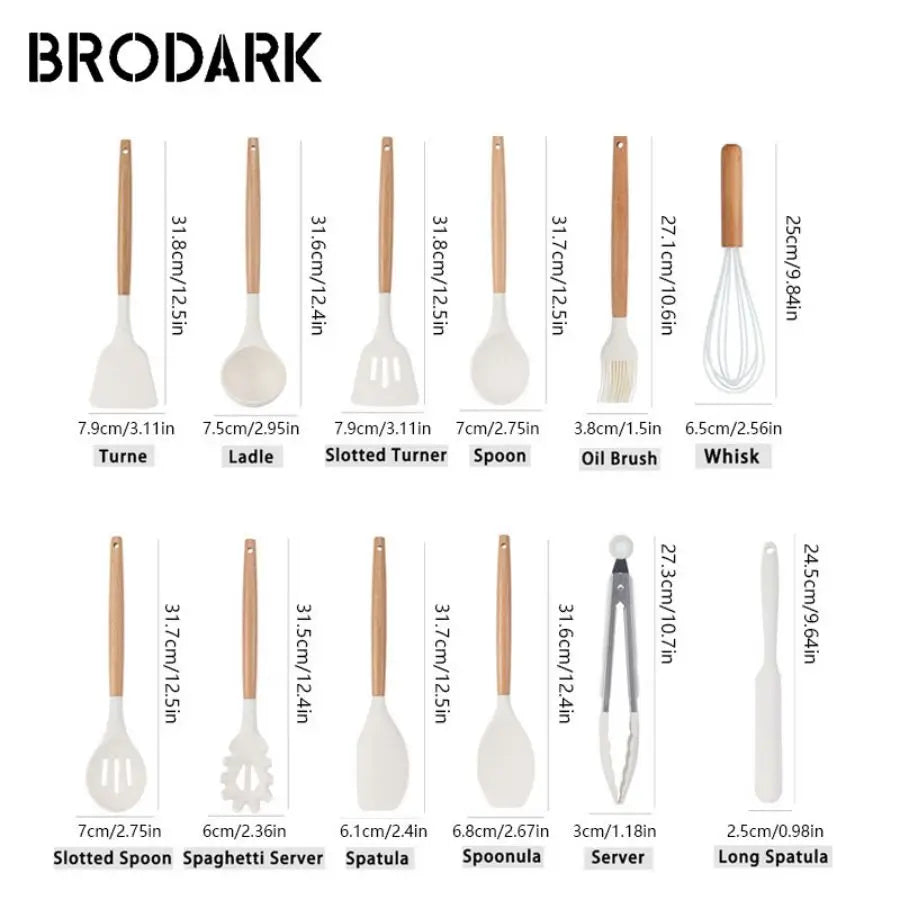 44pcs Premium Silicone Kitchen Utensil Set With Wooden Handles And Knife - Heat-Resistant, Non-Stick Friendly Cooking To