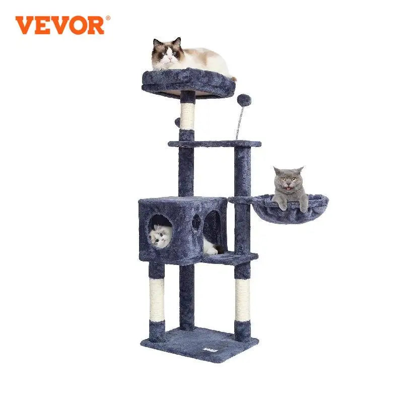 VEVOR Cat Tree for Indoor Cats 45.2" Cat Tower with Cat Condo Sisal Scratching Post HammockTop Perch Jumping Platforms Dark Grey - Pape'sShop