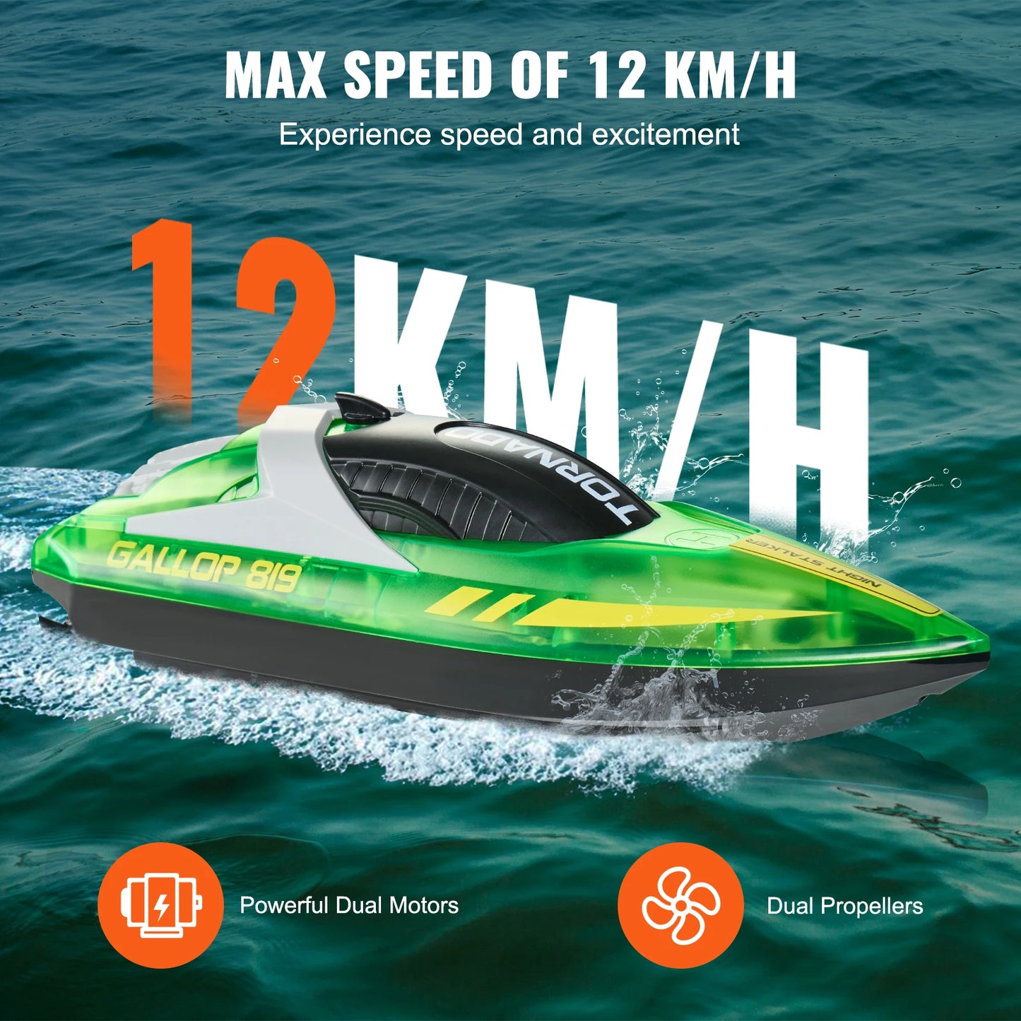 VEVOR HJ819 RC Boat 2.4GHz 12 km/h High Speed Remote Control Racing Boat Waterproof Electric Radio Toys for Boys 14Y+ Gifts - Pape'sShop