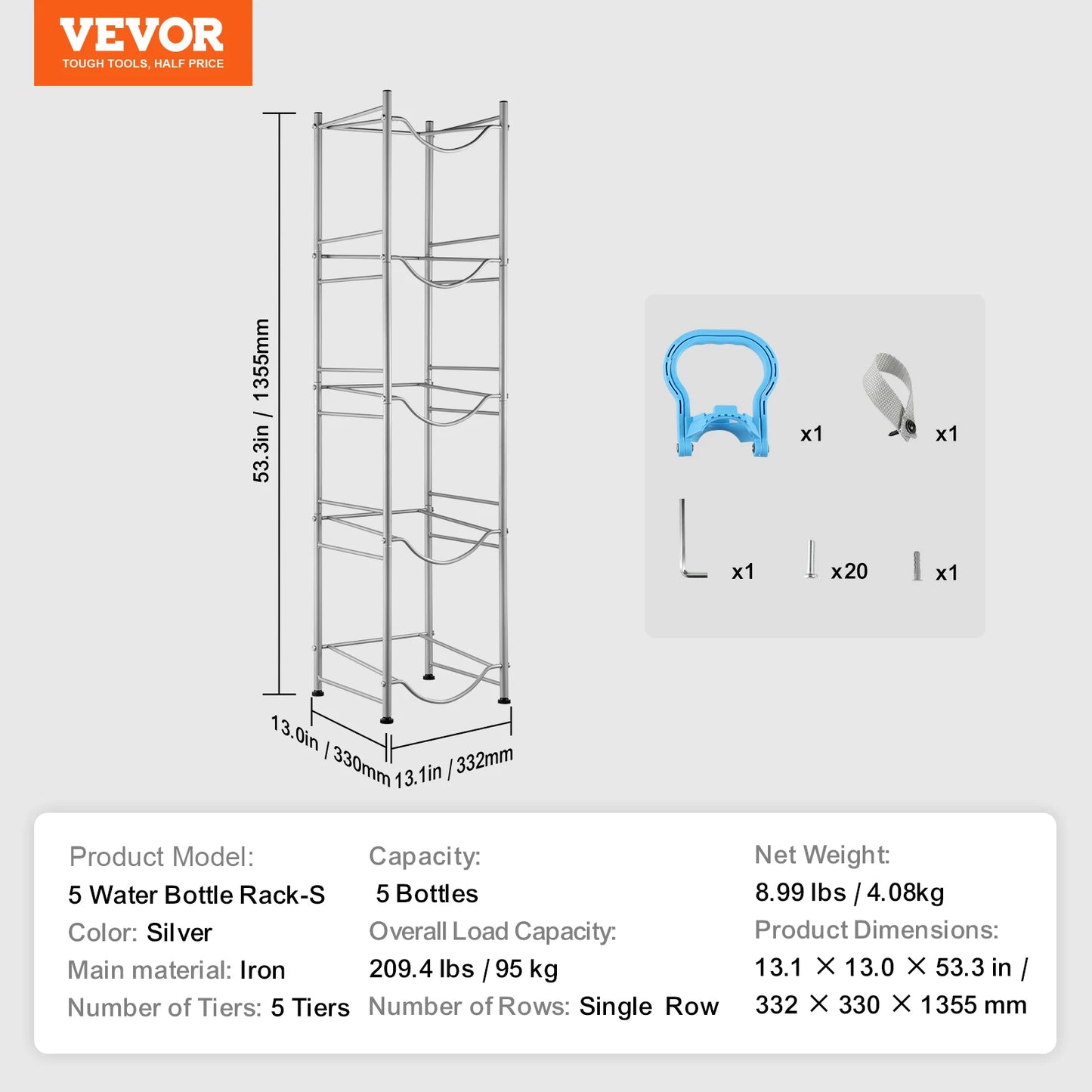 VEVOR 3/4/5 Tiers Water Jug Holder iron Water Bottle Holder Double/Single Row Easy Installation for Kitchen Office Living Room